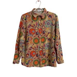 Vintage 70s Disco Hippy Trippy Paisley L QZH DUAO Psychedelic Boho Colorful
